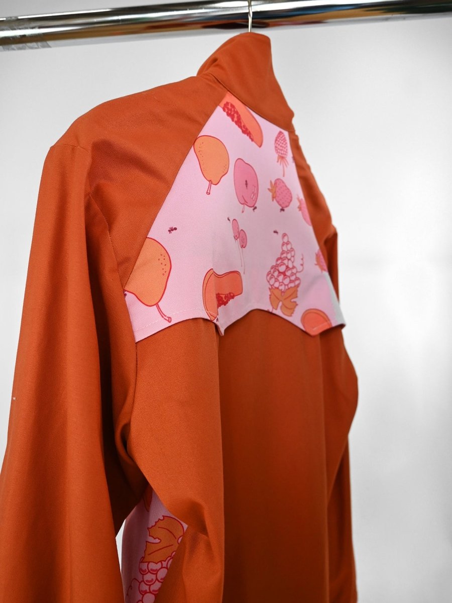 "All Over Fruit" print Jacket - Sweet Potato (ONE-OFF). Design by HO HOS HOLE IN THE WALL