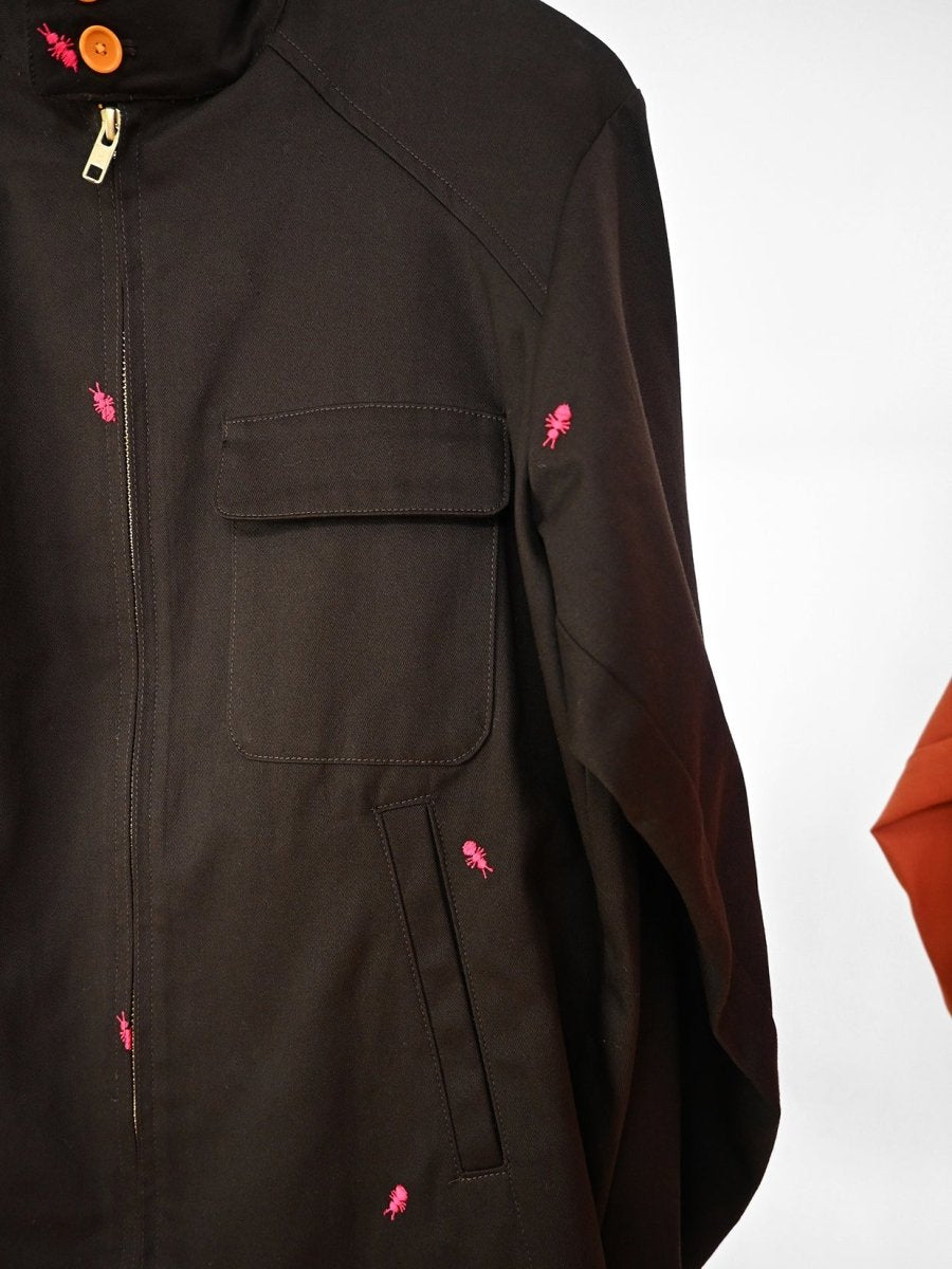 "Ants All Over" Embroidered Jacket - Chocolate/Magenta (ONE-OFF)