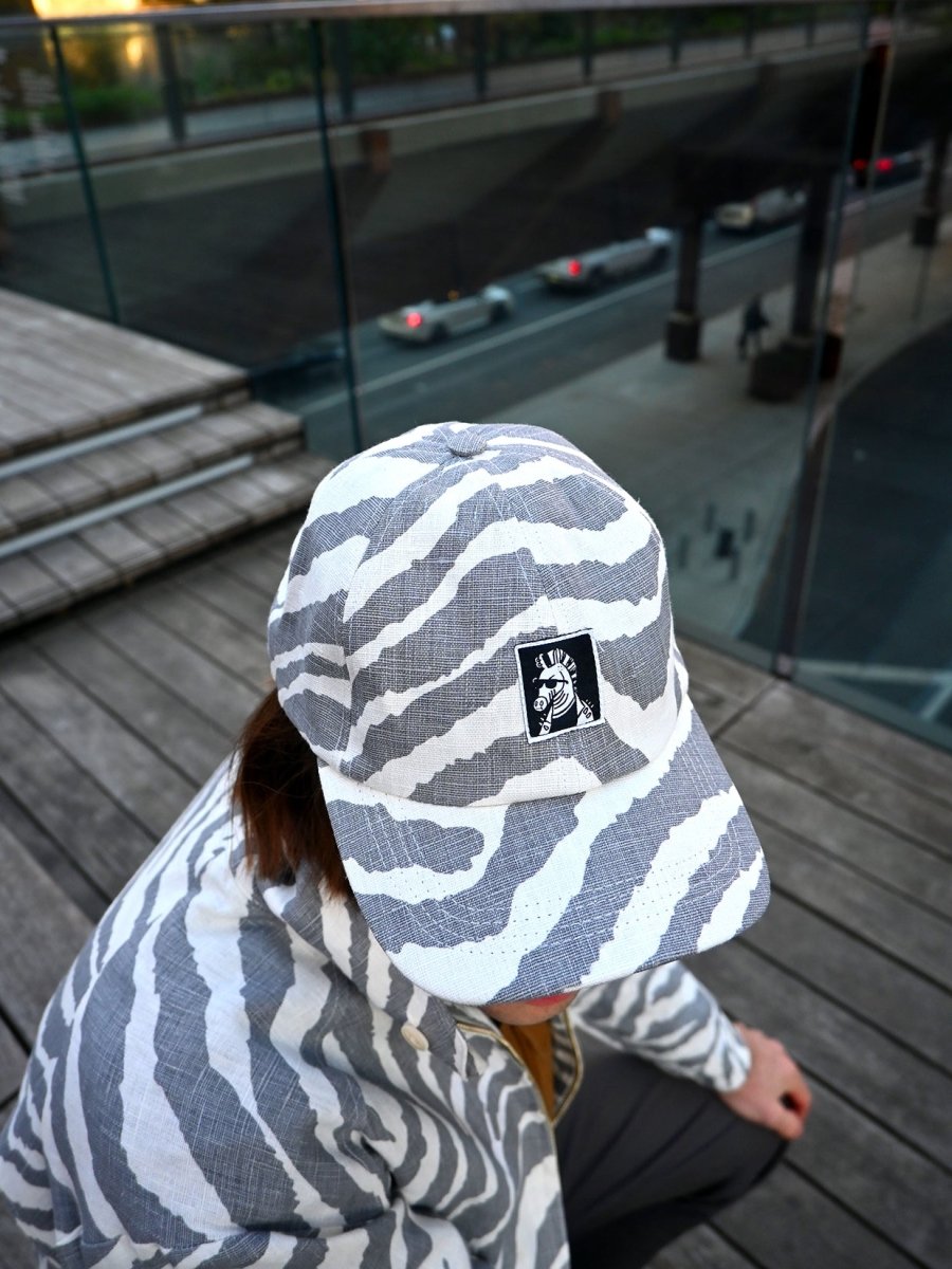 "Zebra Without a Cause" Linen Cap. Designed by HO HOS HOLE IN THE WALL. Made in NYC.