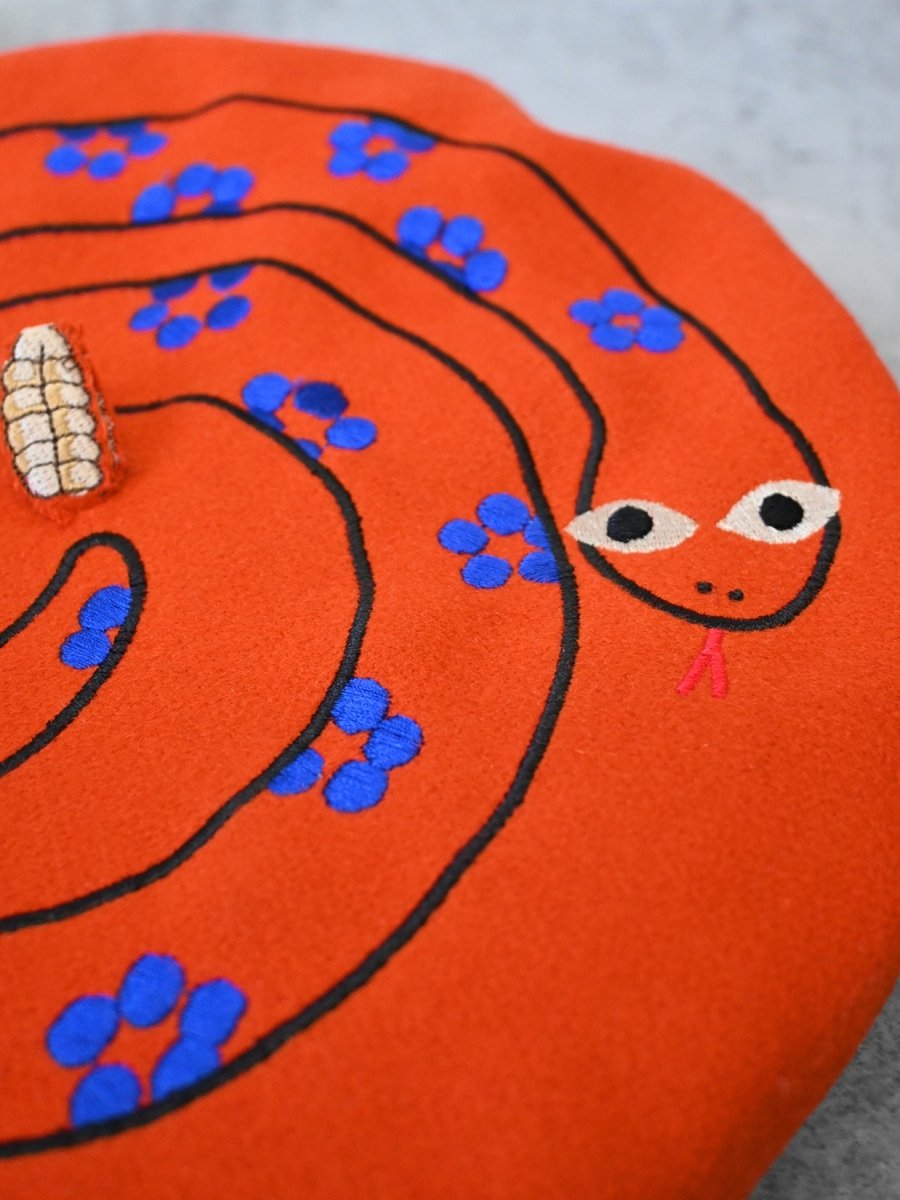 "Snake" Beret. Designed by HO HOS HOLE IN THE WALL. Made and embroidered in NYC.