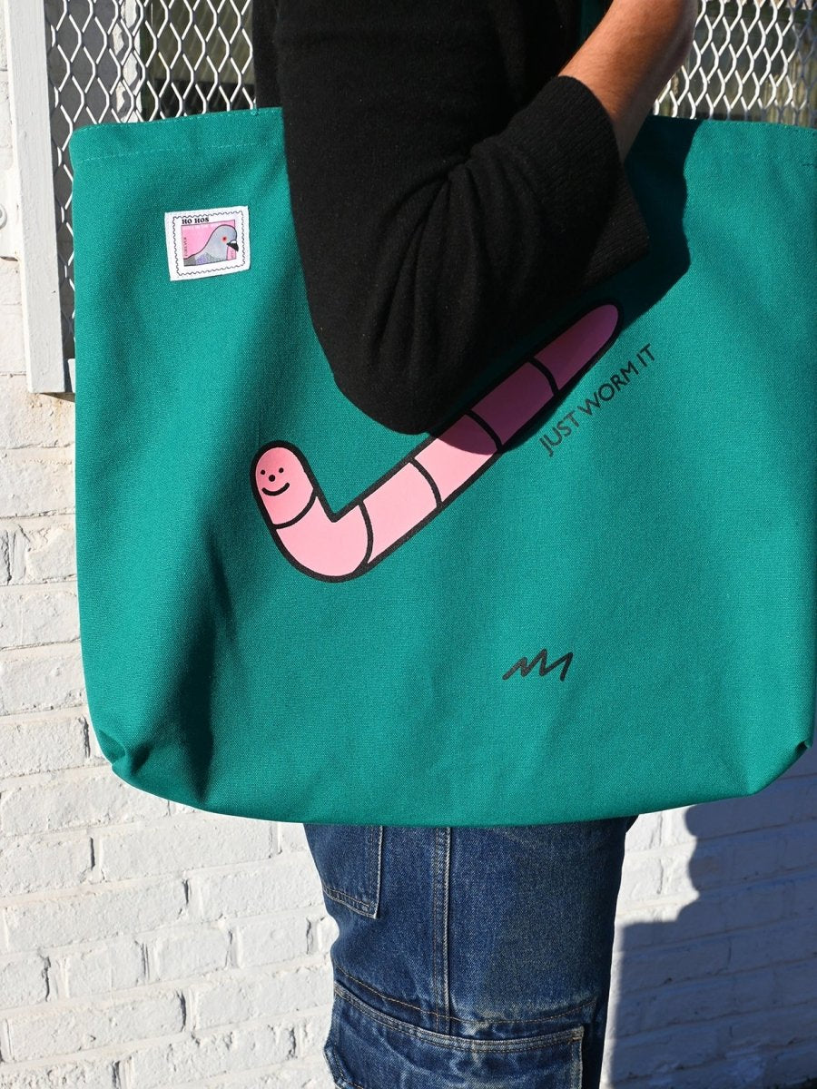 "Just Worm It" tote bag - Design by HO HOS HOLE IN THE WALL