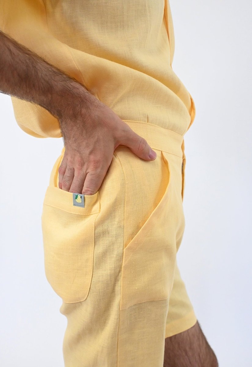 "Tutti Frutti" Linen Shorts - Yellow Strawberry